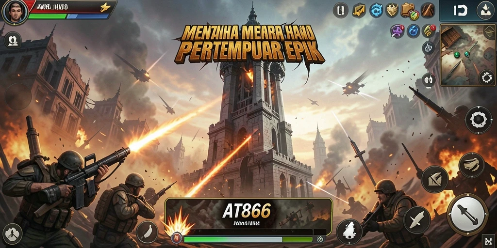 Tampilan gameplay menara pertahanan yang intens dan strategis.