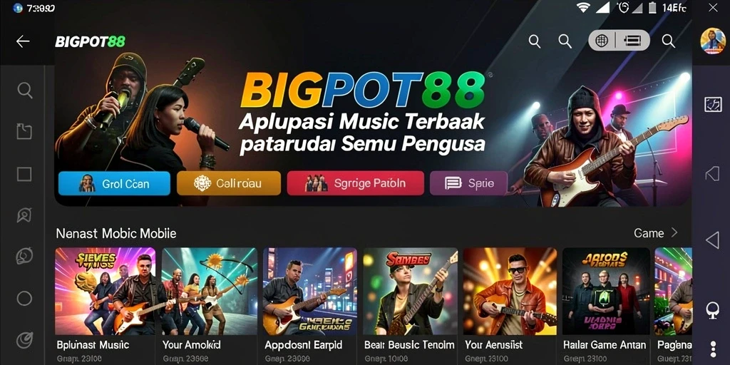 Screenshot BIGPOT88 menampilkan antarmuka pengguna yang menarik dan musik yang mengalun.