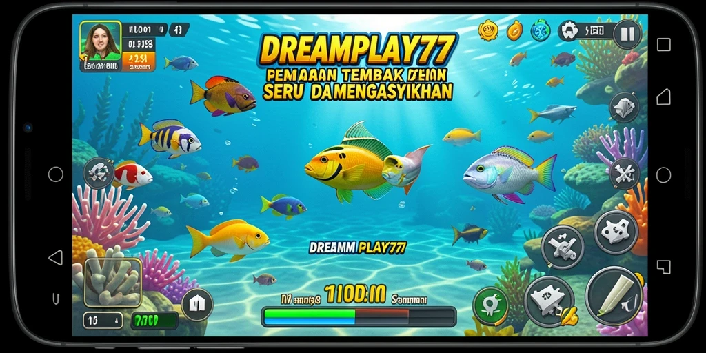 Screenshot menunjukkan aksi seru menembak ikan di DREAMPLAY77.