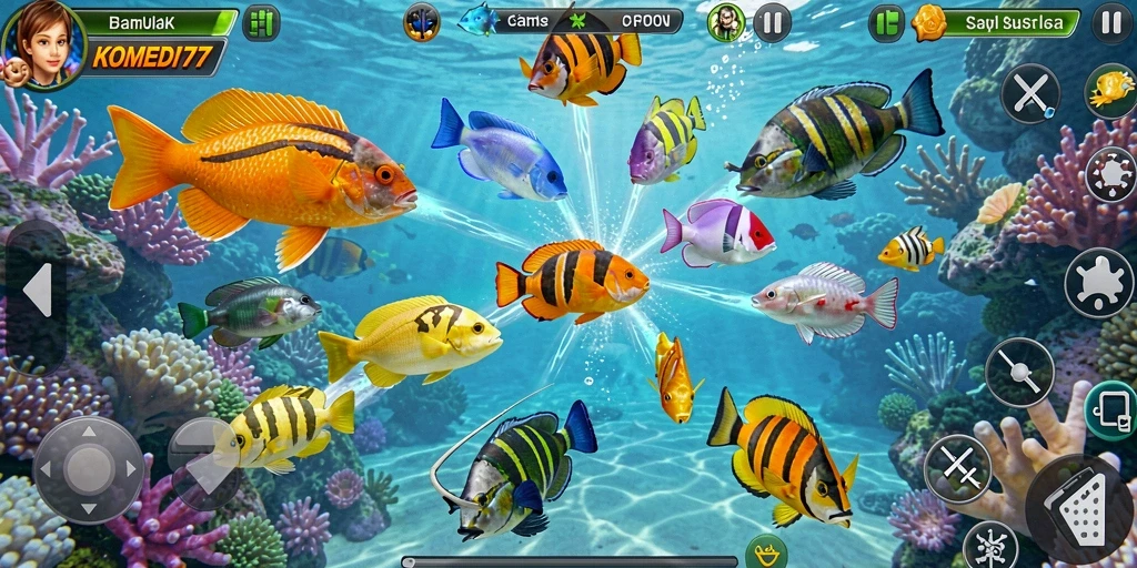 Tampilan gameplay KOMEDI77 yang menarik dengan berbagai ikan.