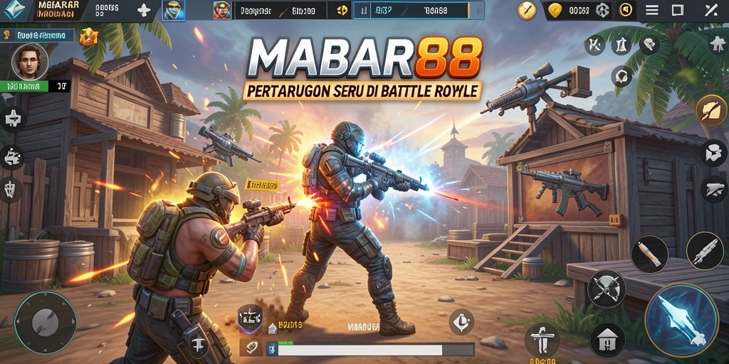 Tampilan gameplay seru MABAR88 di medan pertempuran Battle Royale.