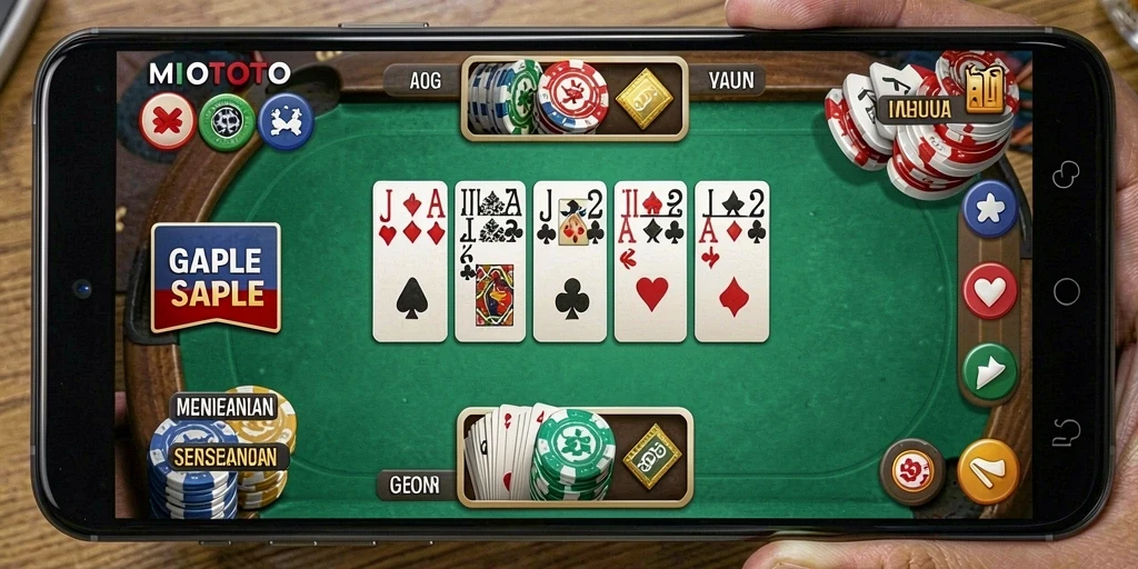 Tampilan seru dari gameplay Gaple MIOTOTO.