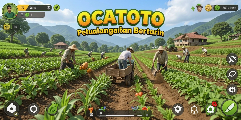 Screenshot gameplay OCATOTO yang menampilkan petualangan bertani yang seru.