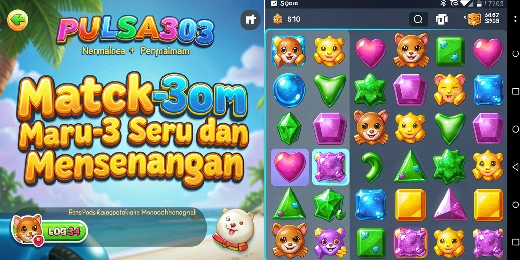 Screenshot PULSA303 menampilkan gameplay Match-3 yang seru dan mengasyikkan.