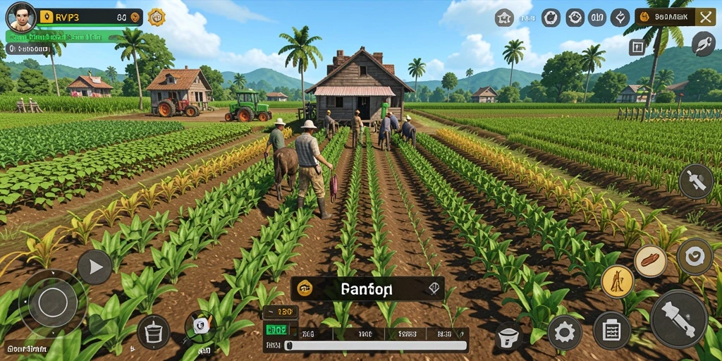 Tangkapan layar gameplay RVIP3 menampilkan aktivitas bertani yang seru.