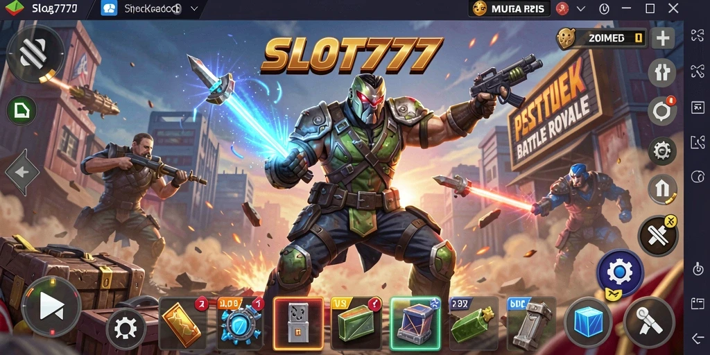 Tampilan intens gameplay SLOT777 dengan aksi luar biasa di arena Battle Royale.