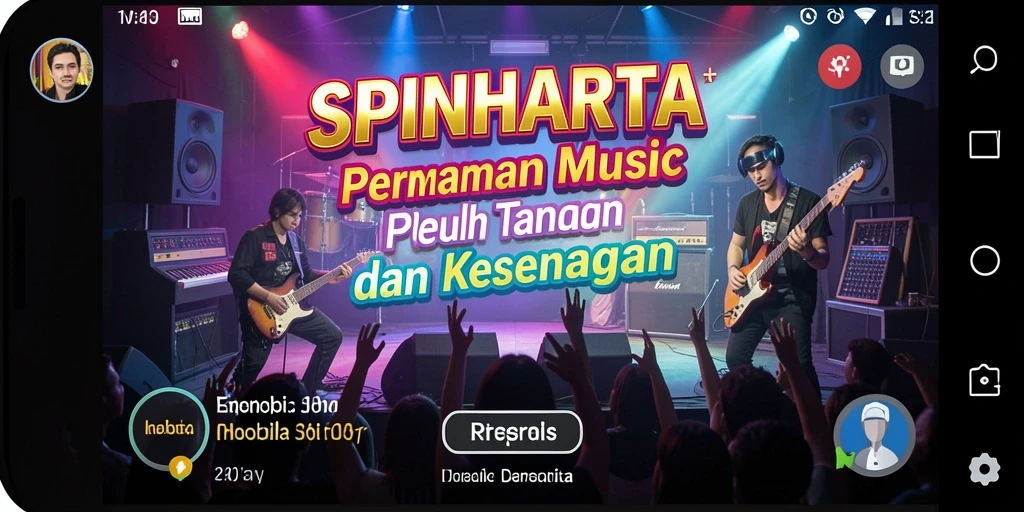 Screenshot gameplay SPINHARTA menampilkan alunan musik yang seru.